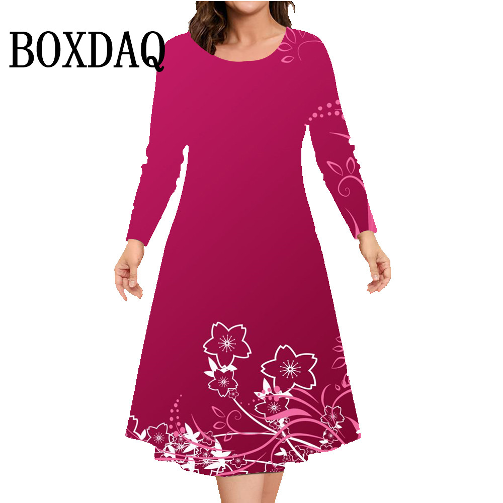 Winter Clothing For Plus Size Women - Herbst Winter Langarm Kleid Frauen Gedruckt