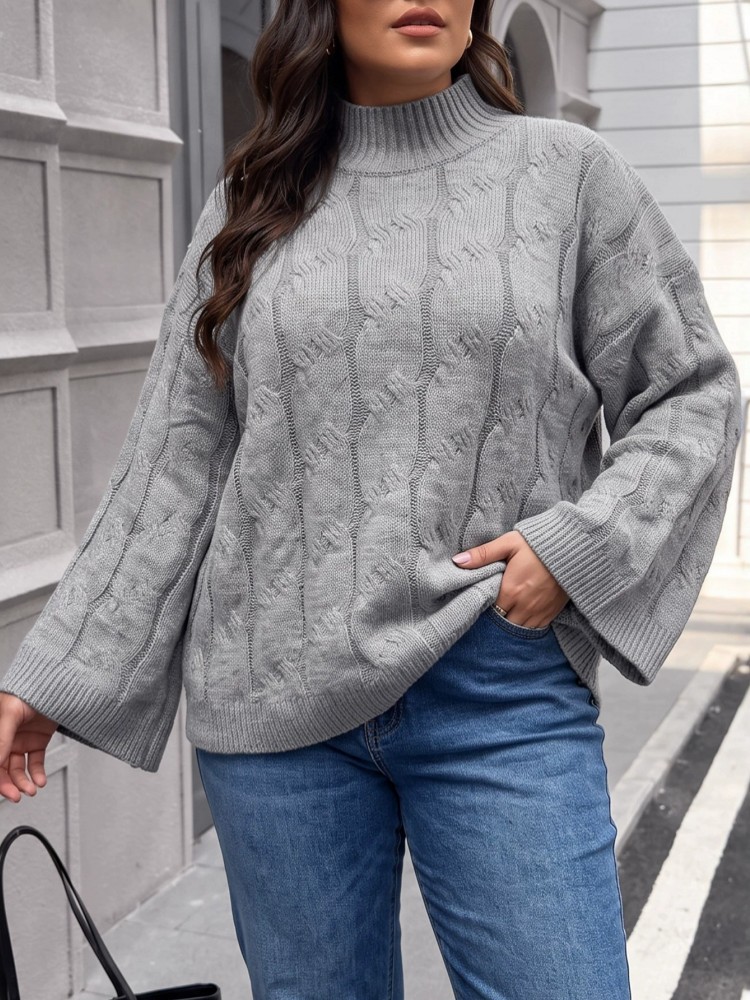 Winter Clothing For Plus Size Women - Damen Übergröße Lässiger Gestrickter Winter-Pullover mit