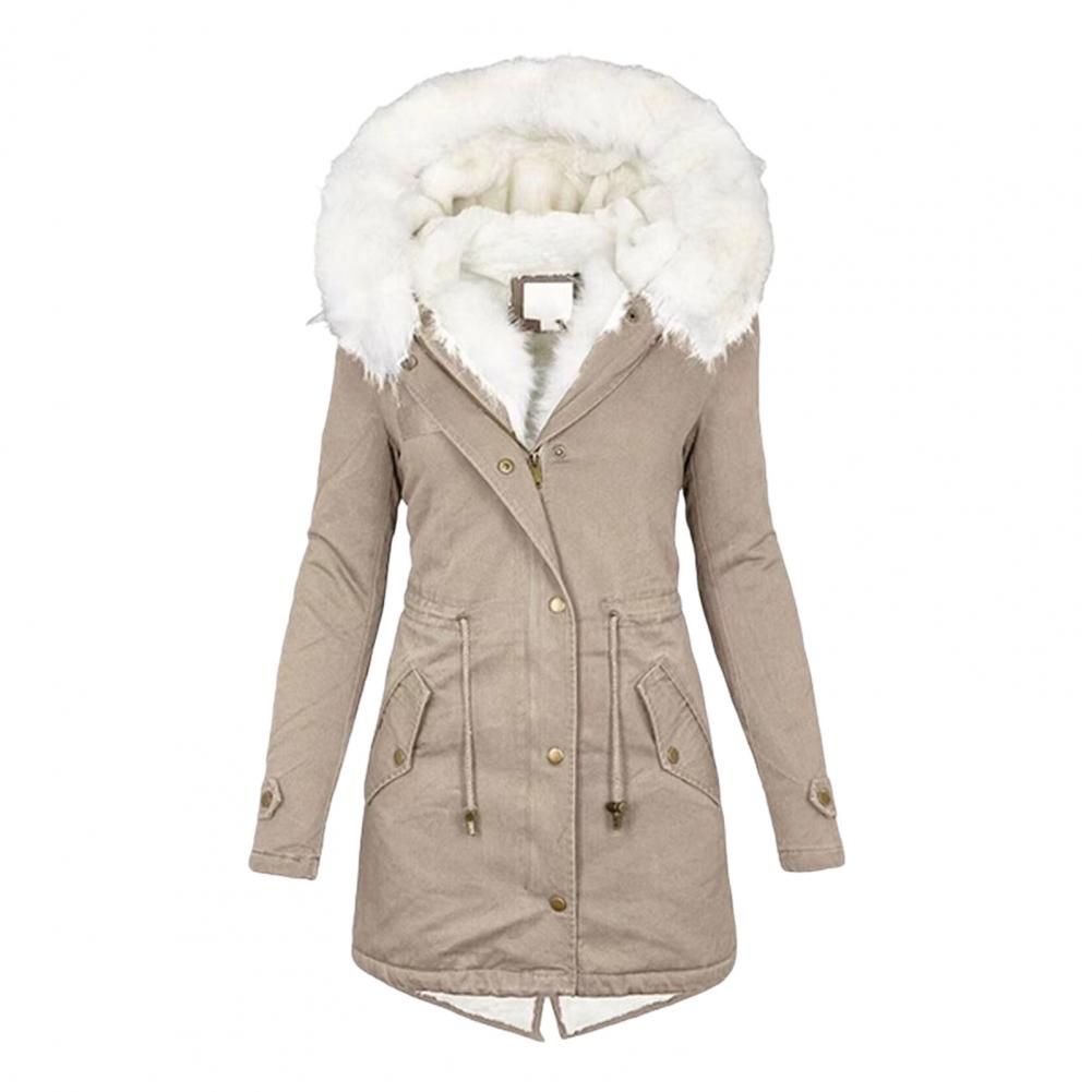 Winter Clothing For Plus Size Women - Verdickter Damen-Winter-Baumwollmantel, Kunstpelzkapuze, Fleece-Reißverschluss-Knopfjacke, winddicht, mittellang,