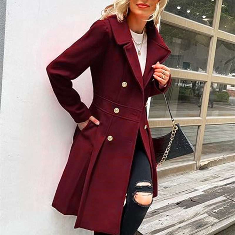 Winter Clothing Equipment - Winter Woolen Damen Trenchcoat Rock Zweireiher