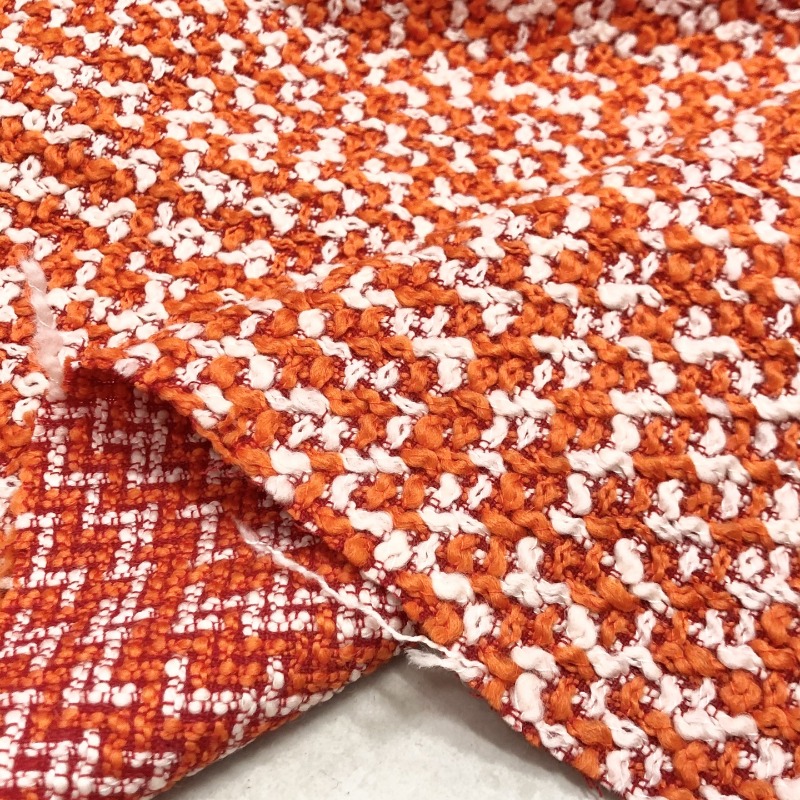 Winter Clothing Material - Orange Weiß Grob Gewebter Stoff zum